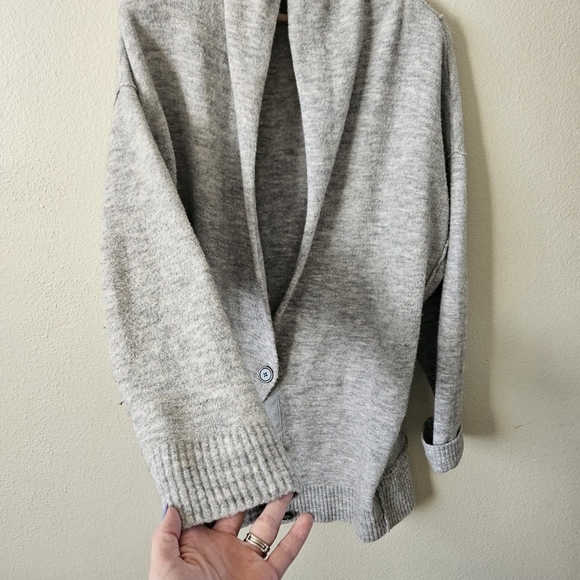 Free People Eucalyptus Cardigan Sweater Grey Wool Blend Oversized Cozy Shawl M - Picture 8 of 14